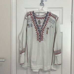 Johnny Was ,White Gauze Cotton Tunic,Sz L